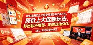 拼多多原价上大促全流程,原价上大促新玩法,秒出标不用等、无需改动SKU,现场实操演示(2026年6月)-风淘社