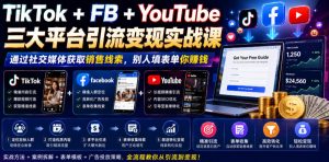 TikTok+FB+YouTube三大平台引流变现实战课,通过社交媒体获取销售线索,别人填表单你賺钱【原创双语字幕】-风淘社