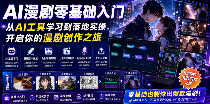 AI漫剧零基础入门，从AI工具学习到落地实操，开启你的漫剧创作之旅-风淘社