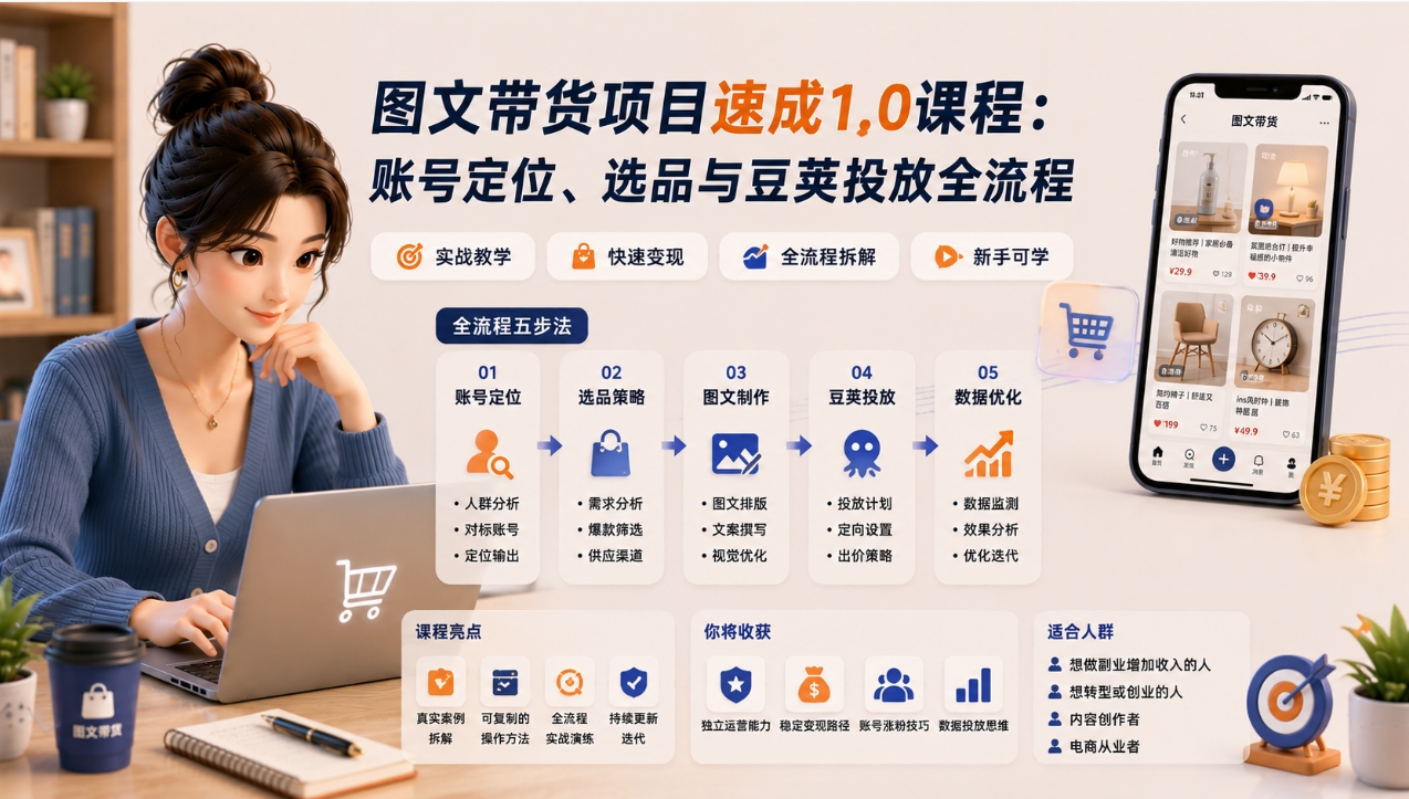 图文带货项目速成1.0课程:账号定位、选品与豆荚投放全流程 图文带货项目速成1.0课程:账号定位、选品与豆荚投放全流程