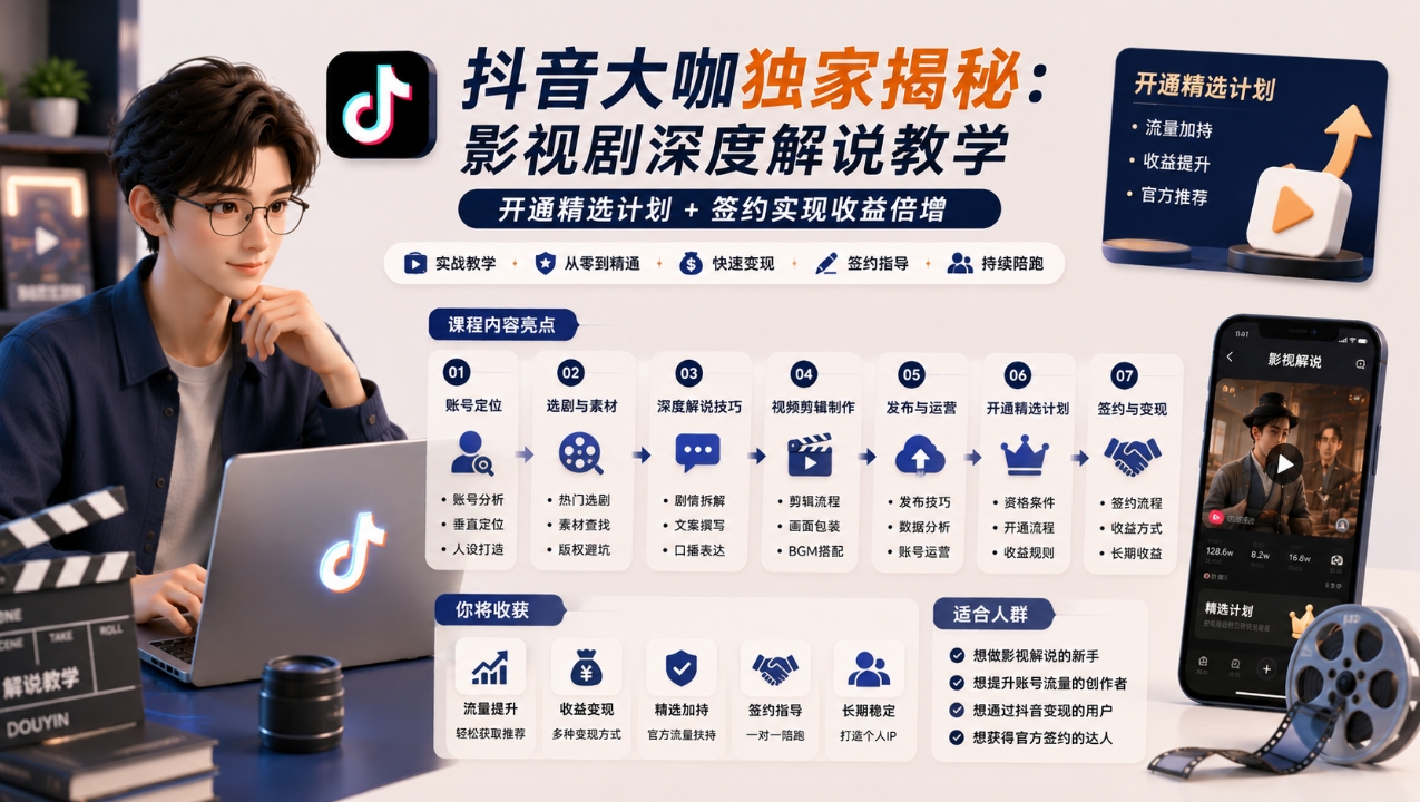 影视剧深度解说教学:抖音精选计划与独家签约运营课程 影视剧深度解说教学:抖音精选计划与独家签约运营课程