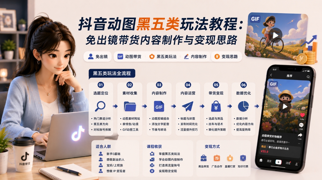 抖音动图黑五类玩法教程:免出镜带货内容制作与变现思路 抖音动图黑五类玩法教程:免出镜带货内容制作与变现思路