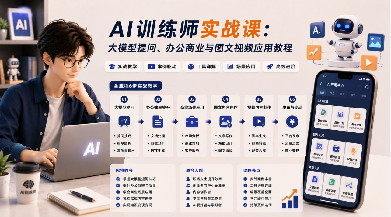 AI训练师实战课:大模型提问、办公商业与图文视频应用教程 AI训练师实战课:大模型提问、办公商业与图文视频应用教程