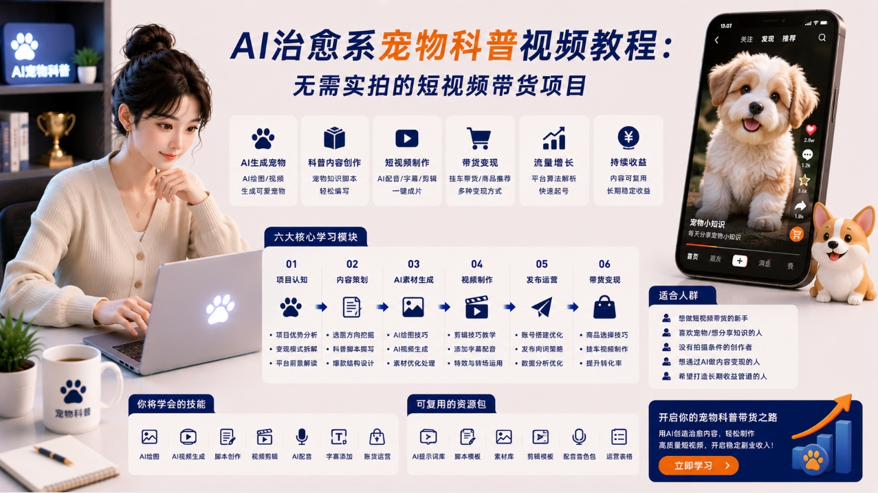 AI治愈系宠物科普视频教程:无需实拍的短视频带货项目 AI治愈系宠物科普视频教程:无需实拍的短视频带货项目