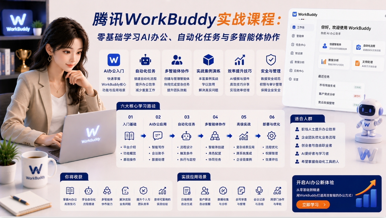 腾讯WorkBuddy实战课程:零基础学习AI办公、自动化任务与多智能体协作 腾讯WorkBuddy实战课程:零基础学习AI办公、自动化任务与多智能体协作
