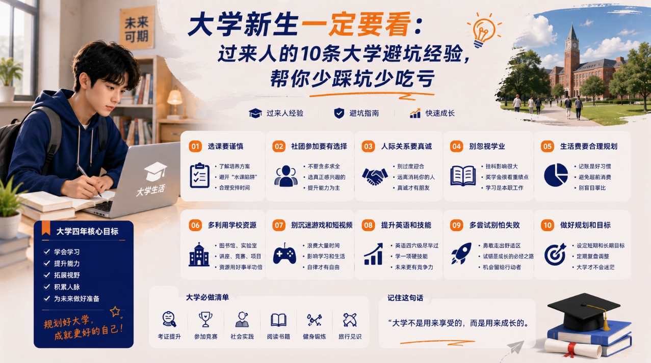 大学新生必看:过来人的10条大学避坑经验,帮你少踩坑少吃亏 大学新生必看:过来人的10条大学避坑经验,帮你少踩坑少吃亏