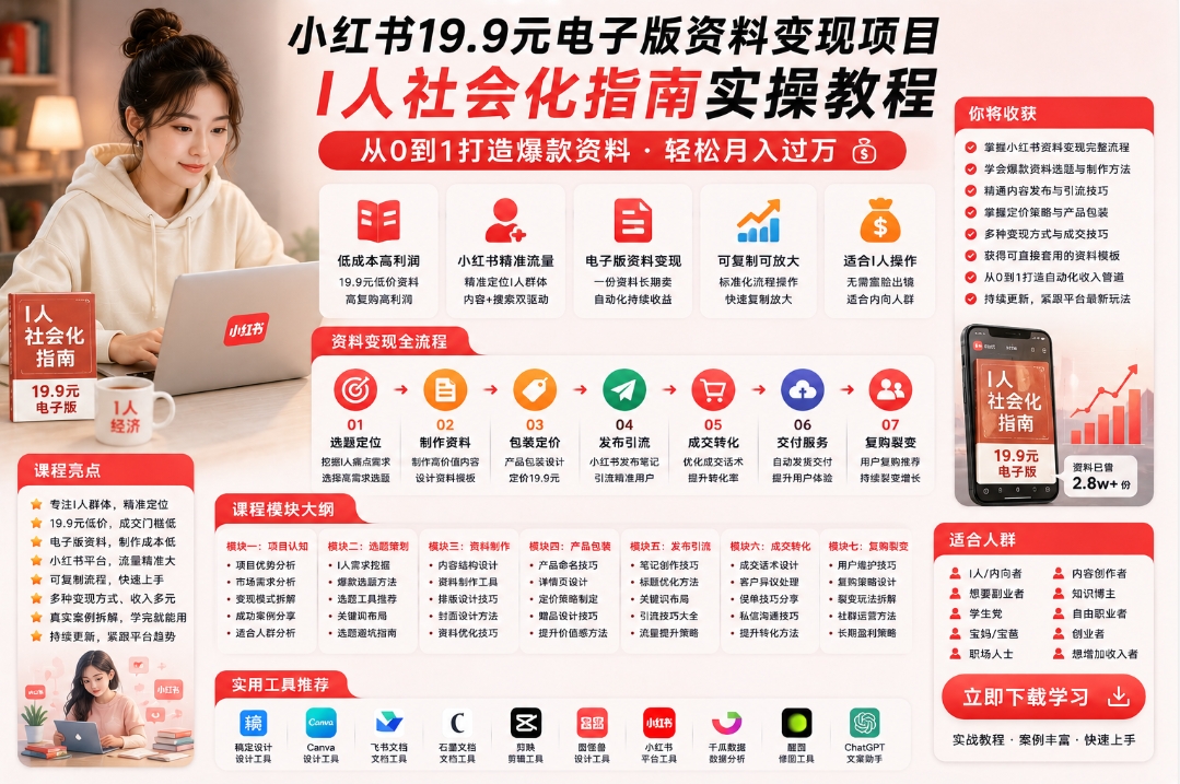 小红书19.9元电子版资料变现项目:I人社会化指南实操教程 小红书19.9元电子版资料变现项目:I人社会化指南实操教程