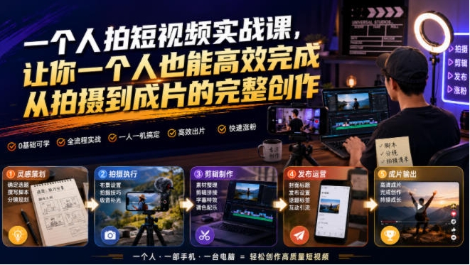 一个人拍短视频实战课:从拍摄构图到剪辑成片的单人创作教程 一个人拍短视频实战课:从拍摄构图到剪辑成片的单人创作教程