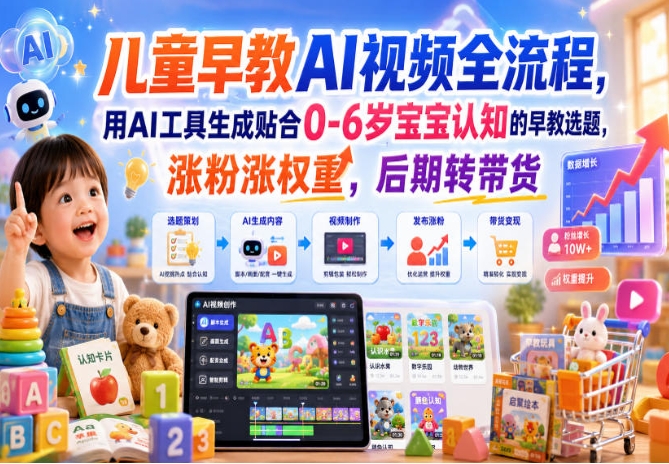 儿童早教AI视频全流程课程:从选题脚本到动画配音和账号发布 儿童早教AI视频全流程课程:从选题脚本到动画配音和账号发布