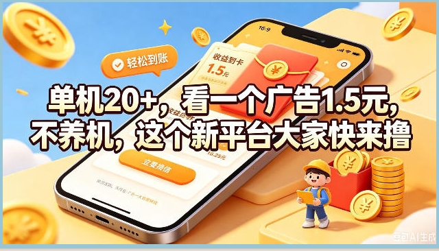 单机20+,看一个广告1.5米,不养机,这个新平台大家快来撸【揭秘】 单机20+,看一个广告1.5米,不养机,这个新平台大家快来撸【揭秘】