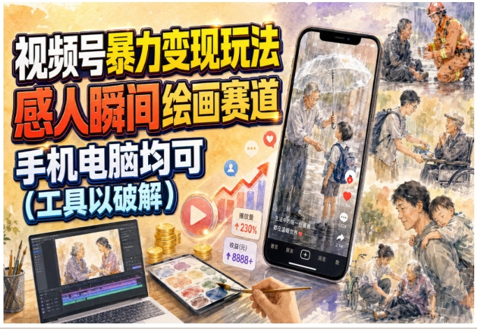 视频号感人瞬间绘画赛道教程：手机电脑均可操作的情感类内容玩法