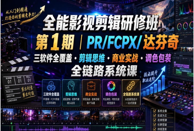 全能影视剪辑研修班第1期:PR/FCPX/达芬奇剪辑思维、商业实战与调色包装系统课 全能影视剪辑研修班第1期:PR/FCPX/达芬奇剪辑思维、商业实战与调色包装系统课