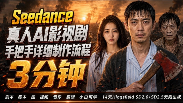 3分钟真人AI影视剧怎么做？SD 2.0手把手完整制作流程｜Higgsfield 14天SD 2.0/2.5无限生成