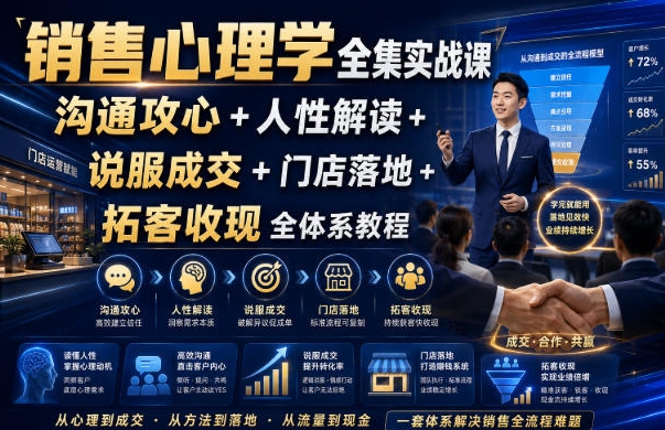 销售心理学全集实战课|沟通攻心+人性解读+说服成交+门店落地+拓客收现全体系教程 销售心理学全集实战课|沟通攻心+人性解读+说服成交+门店落地+拓客收现全体系教程