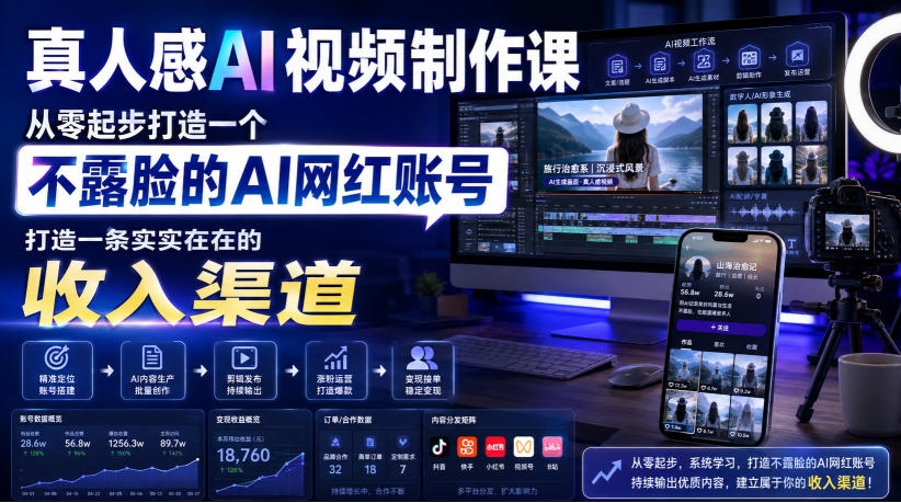 真人感AI视频制作课,从零起步打造一个不露脸的AI网红账号,打造一条实实在在的收入渠道【原创双语字幕】 真人感AI视频制作课,从零起步打造一个不露脸的AI网红账号,打造一条实实在在的收入渠道【原创双语字幕】
